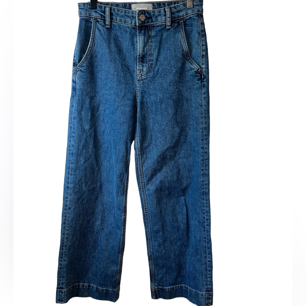 Everlane The Wide Leg Jean size 27 High Waist Beachy Bohemian Pockets Stretch
